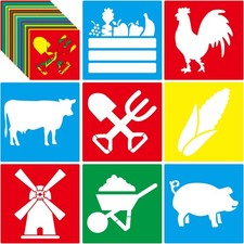 24 PCS 8x8-inch Farm Theme Plastic Stencil Set for Drawing Painting on Wood