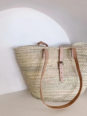 STRAW BAG Handmade with leather handles, French Market Basket bag Size XL