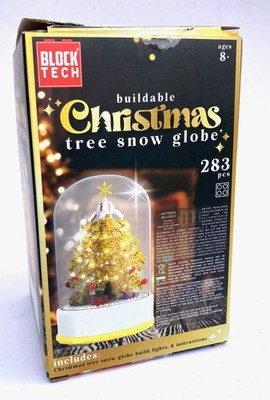 BLOCK TECH BUILDABLE YELLOW CHRISTMAS TREE SNOW GLOBE, LIGHTS INCLUDED, 283 PCS