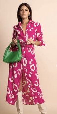 Dancing Leopard Alva Midi Shirt Dress In Oversized Leopard Cream On Beetroot 10