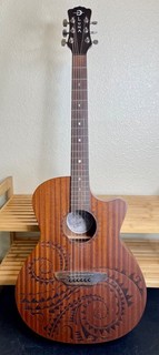 LUNA Gypsy Tattoo Mahogany Acoustic Electric Guitar NICE