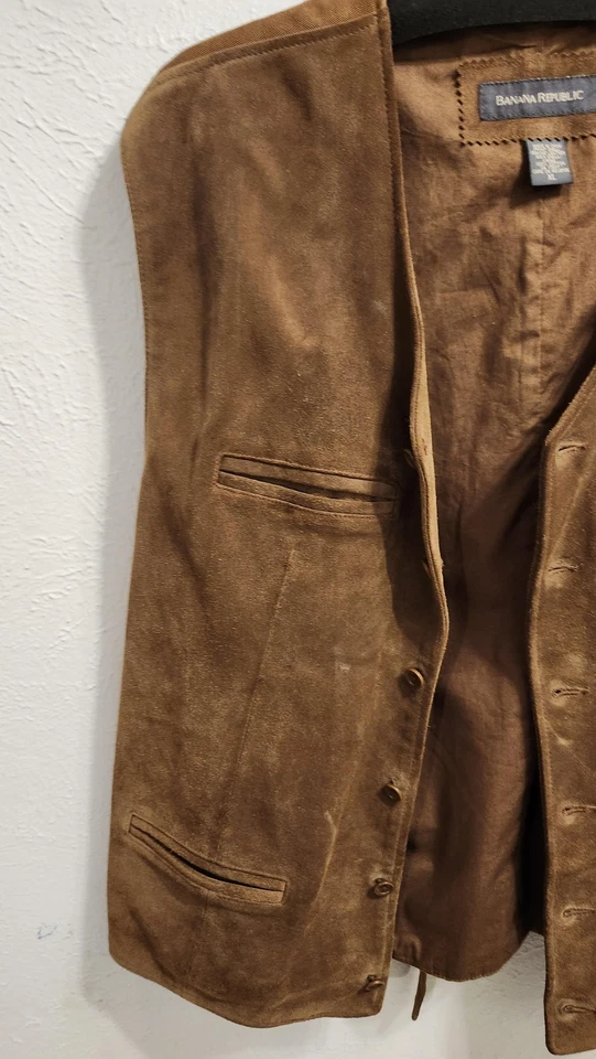 Жилет мужской Banana Republic XL коричневый замшевый кожаный спереди хлопок сзади с подкладкой дымчатый - Изображение 3 из 4