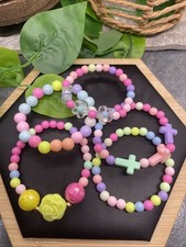 5 PC Child  s Kid Beaded Stackable 2  Diameter Plus Stretch Bracelet Set B140