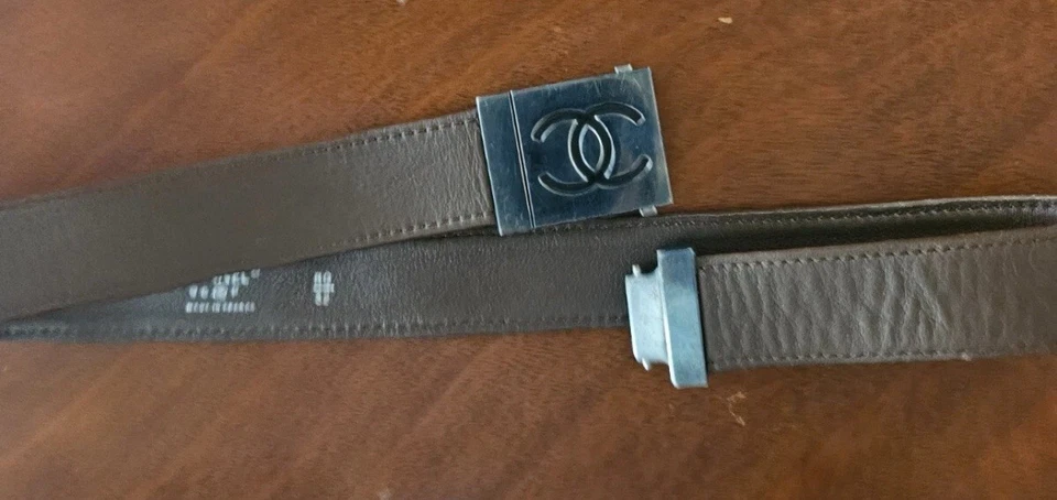 Cinturón de cuero marrón CHANEL talla 80,32 plateado/negro hebilla marca de coco 💯 auténtico Foto 4 de 4