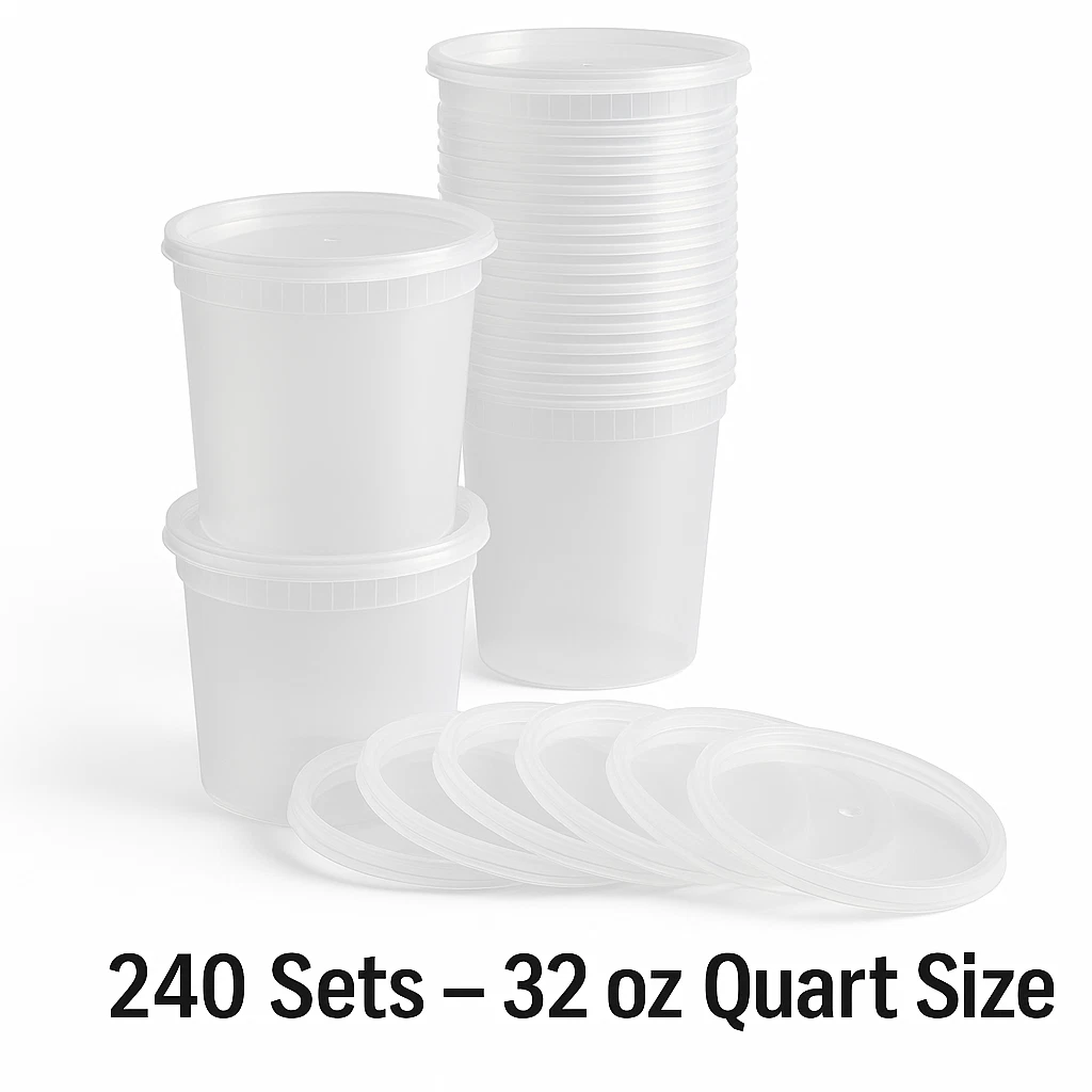 32 oz Deli Containers with Lids 240 Pack – Microwave Safe, Leak-Resistant