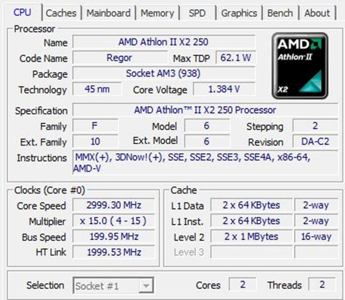 AMD Athlon II x2 250/3.0GHz/CPU/ADX2500CK23GQ/Socket AM2+ AM3/K10