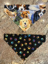 2 Slide on Collar Dog Bandanas w/ dog themes Reversible New Handmade SZ Medium