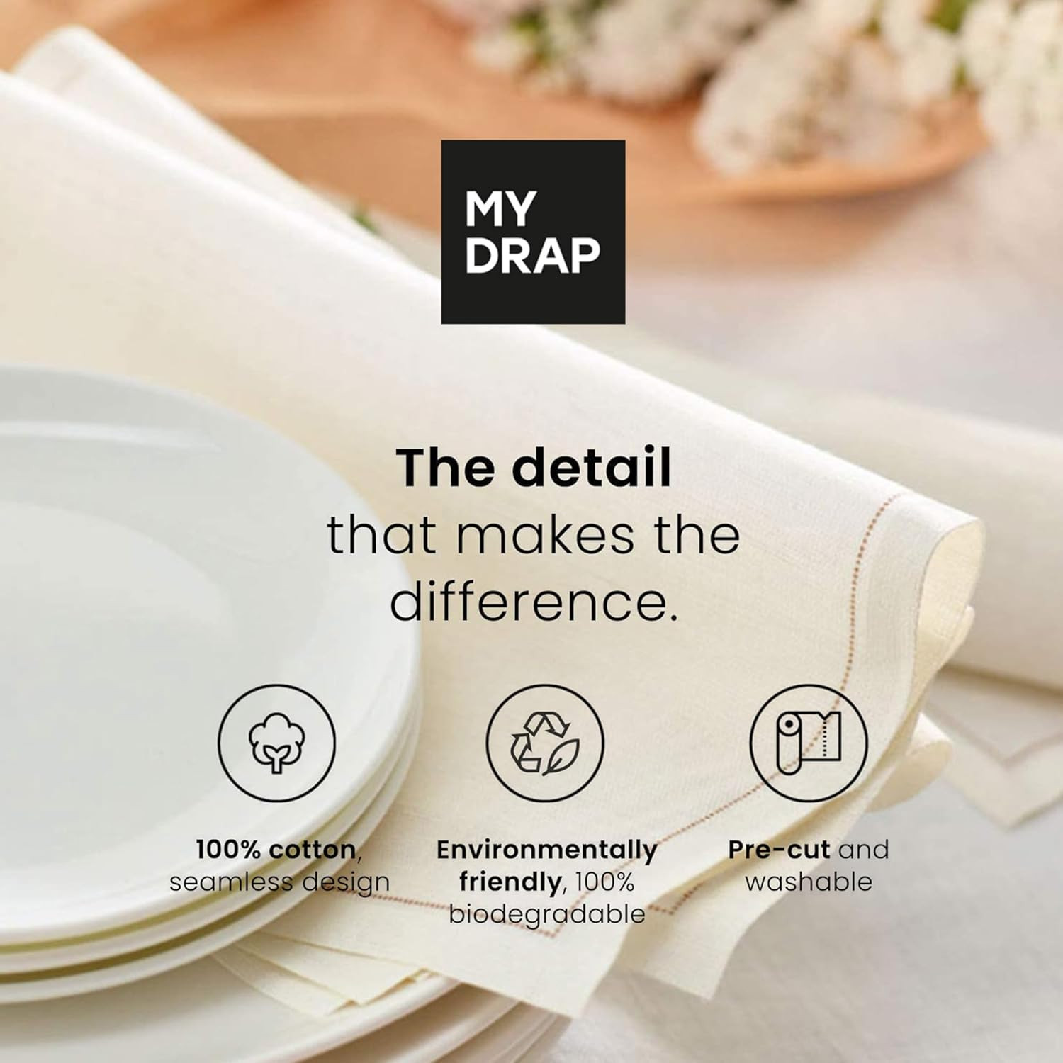 Basics Cotton Cocktail Napkin, 50 per Roll, Cream, 4.3 X 4.3 Inch