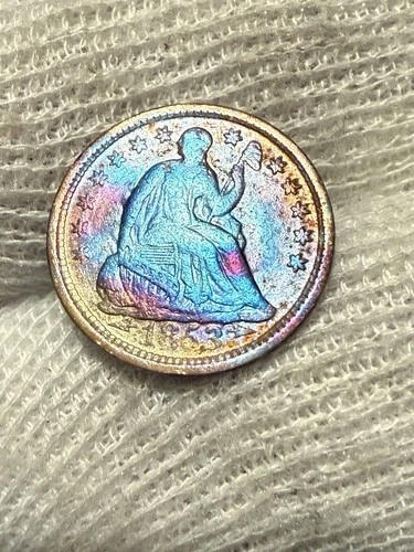 1853 Seated Liberty Half Dime Lustrous AU arrows nice coin Toned