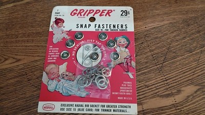 Vintage Gripper Snap Fasteners. Size 16.  (UB) New on Card