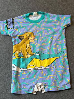 Disney Lion King Vintage Simba Riding A Crocodile Romper Toddler 90s Blue Green
