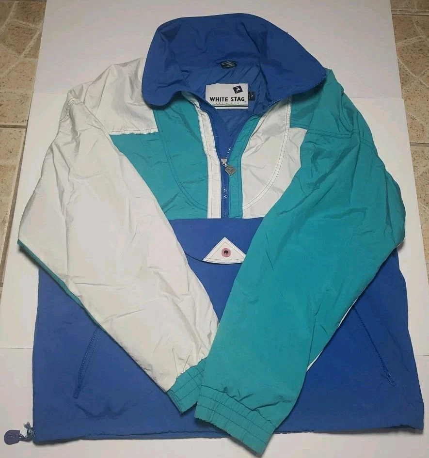 Vintage White Stag Mens Sz L Ski Wear Blue White Winter Snow Jacket