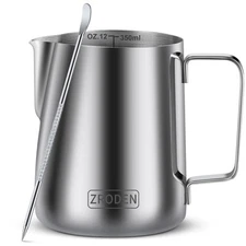 Milk Frothing Pitcher, 12oz Espresso Steaming Pitchers Stainless Steel Milk