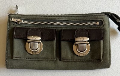 VTG ELEMENT WALLET CARD HOLDER GREEN CANVASS LEATHER STAINLESS HARDWARE
