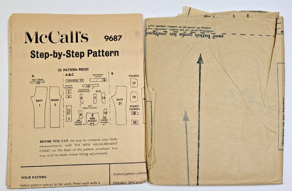 VTG 60s McCalls Sew Pattern 9687 Mens Set of Pants Bell-Bottoms Waist 34 UNCUT - Image 3 of 3