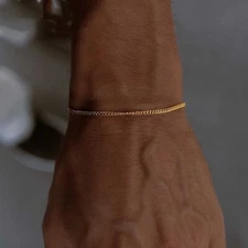 2 Colors Men Women 18K Gold Plated Cuban Curb Chain Bracelet Bangle 3 Lengths