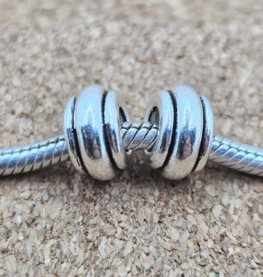 #ad #ad 2 Authentic Silver 3 Line Barrel Spacer European Charm Beads Lot $11.95