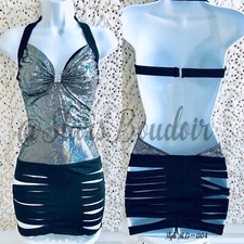 New Stripper Exotic Dancer Halter Black/Silver Holographic Mini Dress