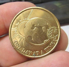 one day at a time brass token coin, with a prayer on the back, nice collectible