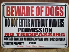 Metal Warning Dogs Sign For FENCE ,Beware Of Dog 8"x12" USA Made