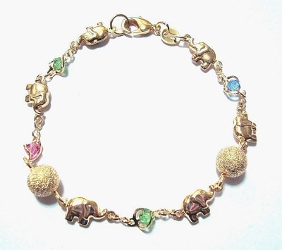 14K GOLD PLATED ELEPHANT LUCK BRACELET LONG PULSERA BUENA