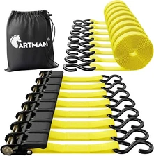 Cartman Ratchet Tie Down, 8Pk 15Ft, 500 Lbs Load/ 1500Lbs Break Strength, Yellow