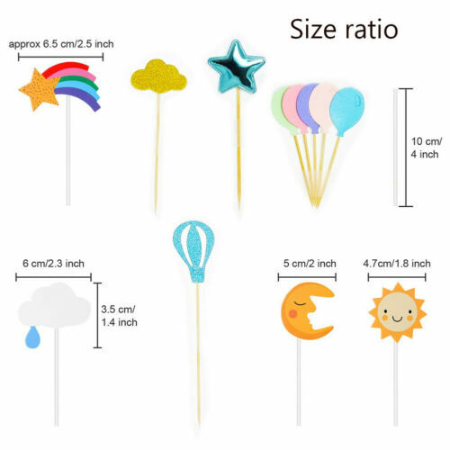 60 Pack Cupcake Toppers Sky Theme Kit Include Cloud Balloon Moon Stars Kit - Picture 2 of 5