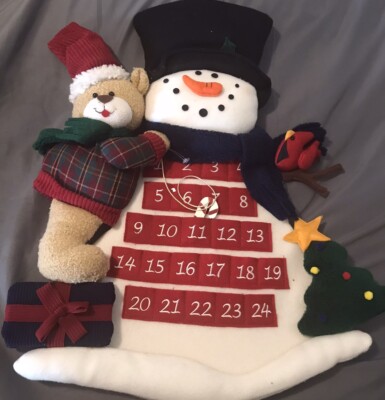 Advent Countdown Felt Snowman Teddy Bear Christmas Countdown Wall Hanging 26''