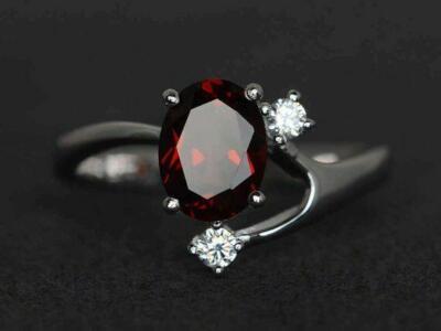 2.71ct Lab-Created Red Garnet Engagement Ring White Gold Plated Unique Trilogy