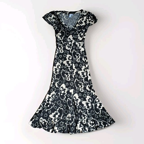 Moschino Cheap & Chic Womens 4 Black White Floral Midi Dress Flutter Sleeve