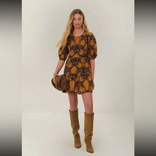 FARM Rio NWT Arabesque Floral Puff Sleeve Cotton Dress Sz Small