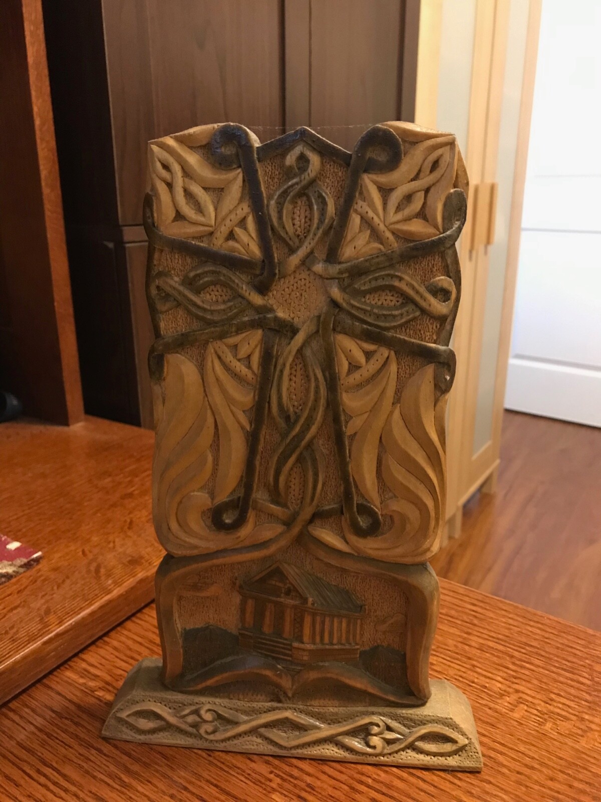Armenian Garni Temple & Cross Engraved on Wood