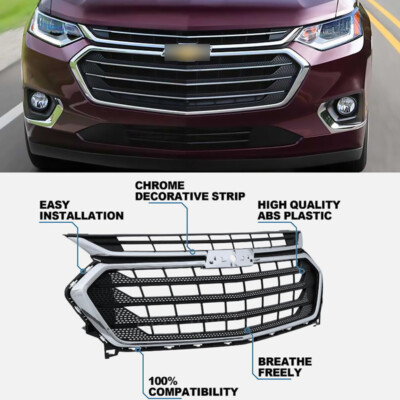 Summit White Front Upper Bumper Grille – Fits 2018-2021 Chevy Traverse (LT, LS, RS, Premier, High Country) – Painted ABS Mesh, Direct Fit