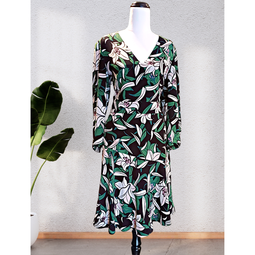 VERONIKA MAINE sz 12 Botanical Basque Flare Dress eBay
