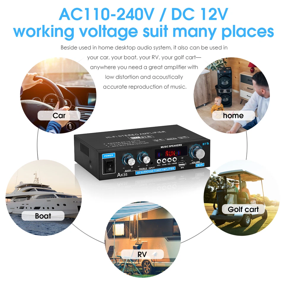 Mini Bluetooth 5.0 Amplifier USB Player Stereo Home/Car/Marine w/FM Audio Amp - Image 4 of 4