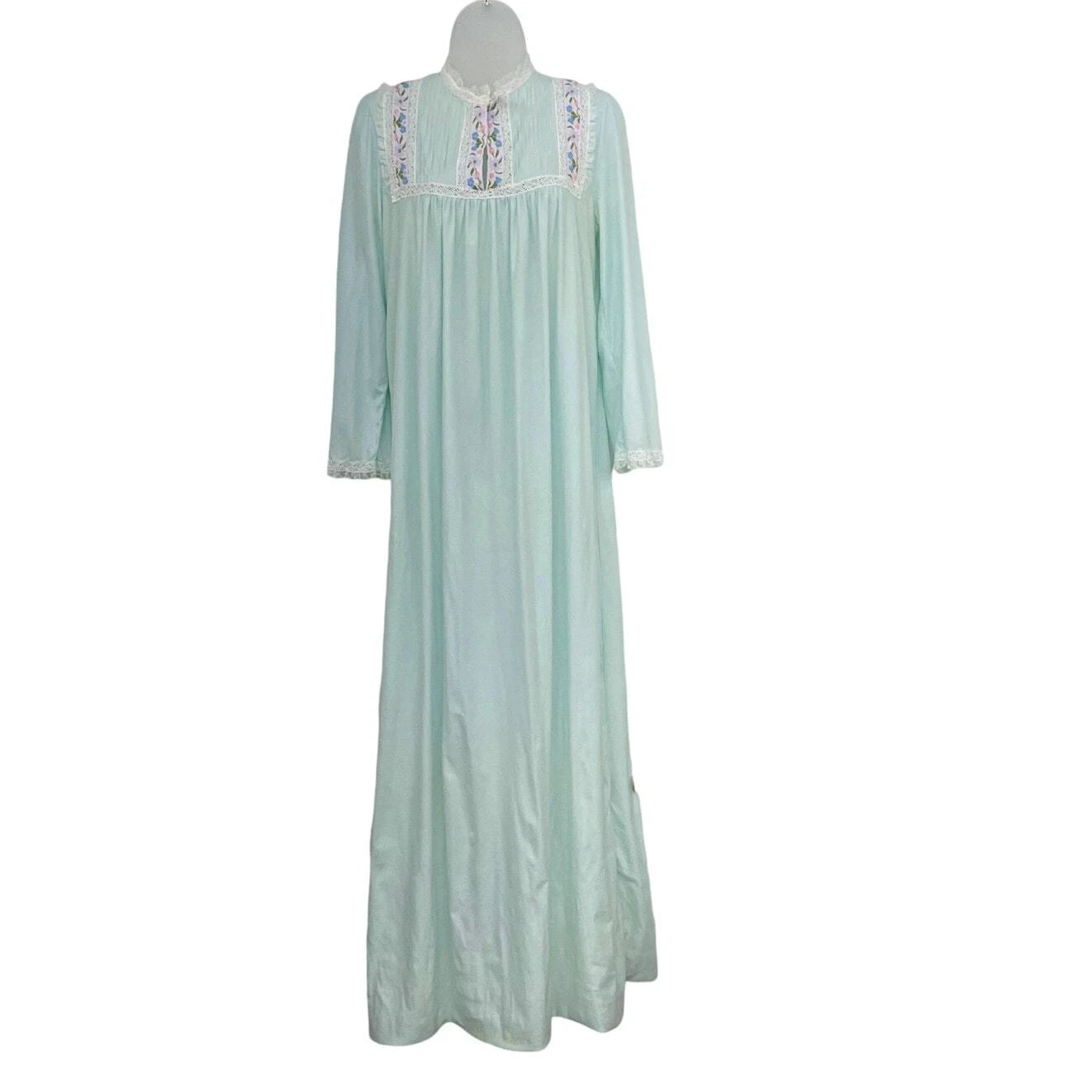 Camicia da notte vintage Christian Dior blu pizzo ricamato floreale manica lunga USA