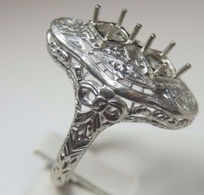 Antique Art Deco Setting Mounting 18K White Gold Hold 2-5MM Ring Size 8 UK-P1/2