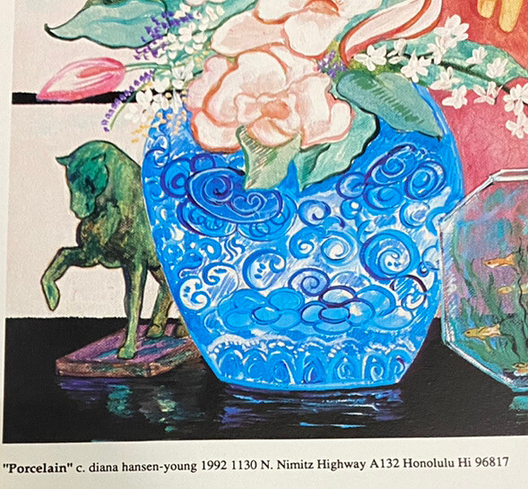 ハワイ　アート　絵画　アンティーク　Diana Hansen young Vintage 1992 “Porcelain” DIANA HANSEN YOUNG Signed 26 X 20