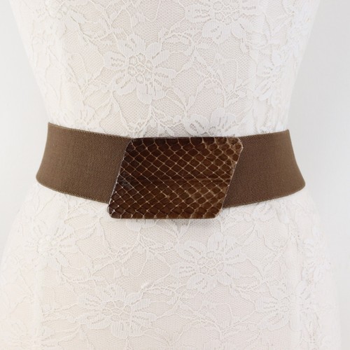 Vtg 70s Pearl Waist Belt Women L Brown Stretch Faux Snake Skin Covered Buckle
