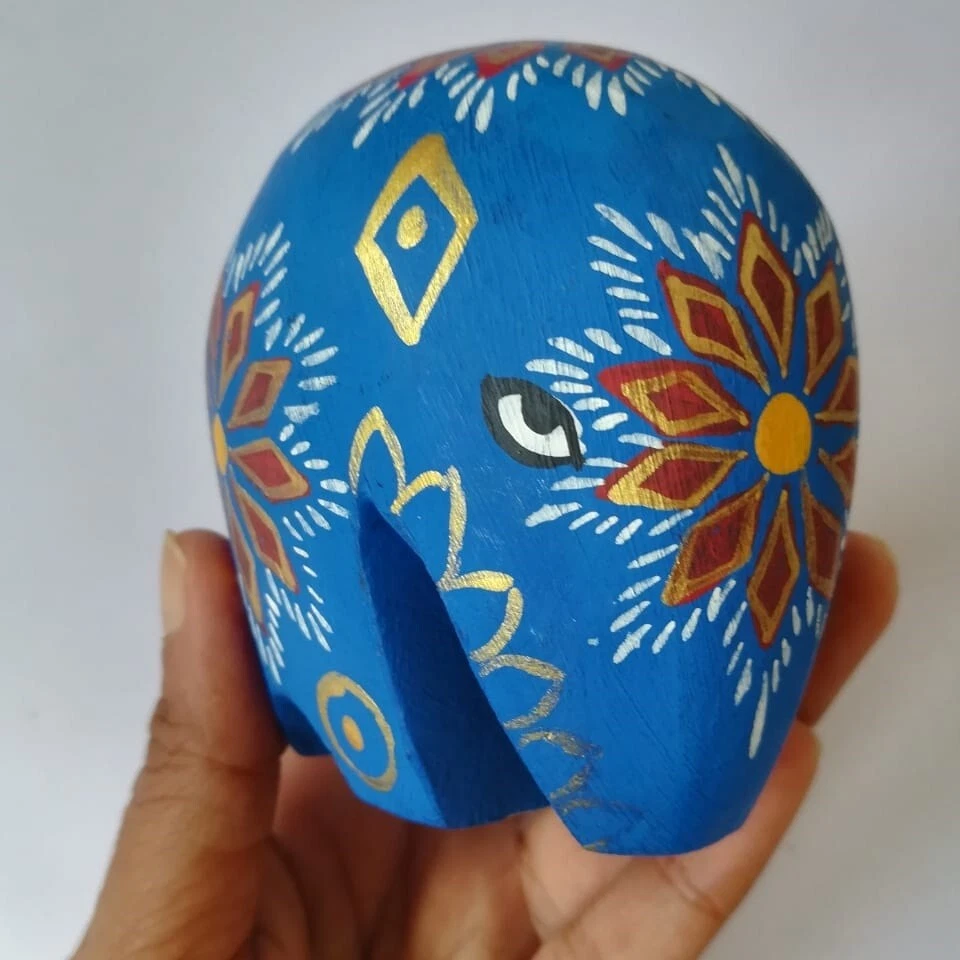 Estatuilla de elefante artesanal animal tropical estatua pintura madera decoración juguete regalo Foto 2 de 4