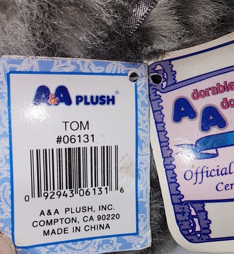 A & A Plushies Grey Tabby Tom The Cat With Ribbon 12" Plush Toy Original Tags - Picture 14 of 15