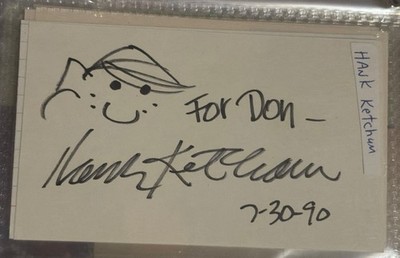MEGA RARE Hank Ketchum (Dennis the Menace) signed 3x5 sketch Personalized
