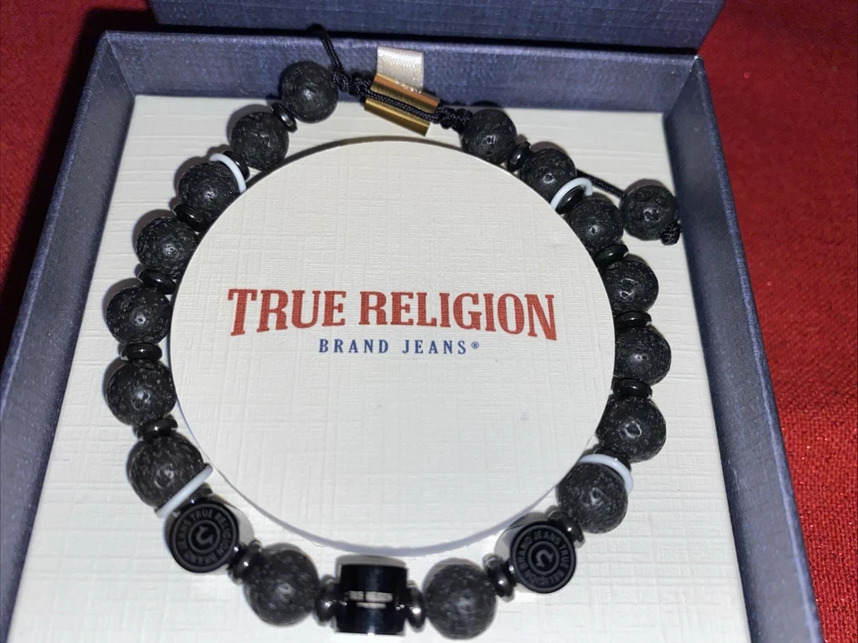 Men’s True Religion Beads Bracelet Natural Black Matte Onyx Adj NIB - Image 2 of 4