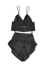 Vintage Alana Gale Black lace French Cut Panties & Bralette Lingerie Sissy Small