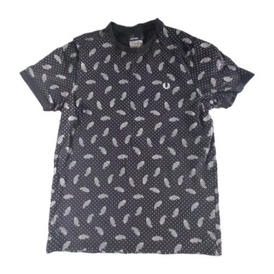 Fred Perry X Drakes T-Shirt Herren Medium Dunkelblau Schwarz Paisley 100% Baumwolle 