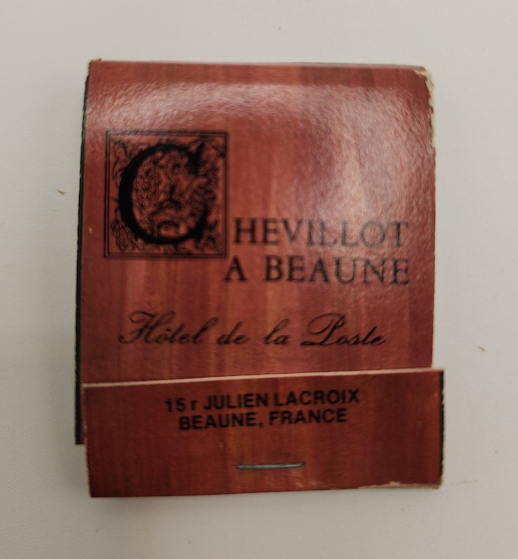 Unstruck Matchbook. Hevillot A Beaune. Hotel De La Loste. Beaune, France.
