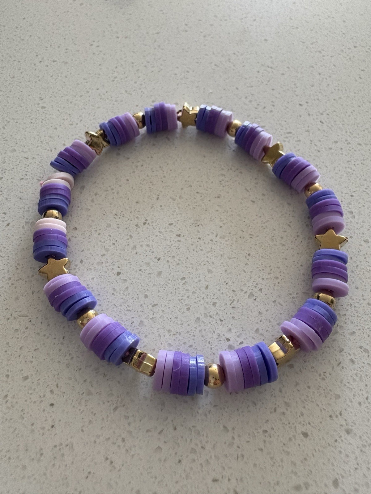 Purple Gold Star Clay Bead Bracelet for Girls with Free Gift