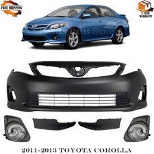 Front Bumper Cover Primed Plastic Fog Lights Kit For 2011-2013 Toyota Corolla