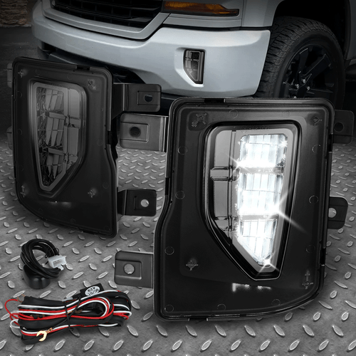 [FULL LED]FOR 16-19 CHEVY SILVERADO 1500 BUMPER DRIVING FOG LIGHTS+SWITCH SMOKED - 第 1/8 張圖片
