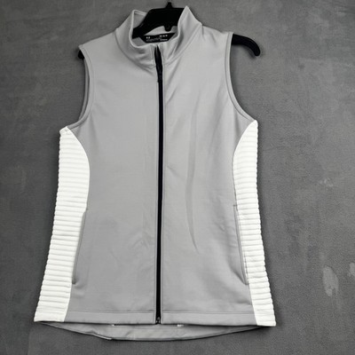 Under Armour ColdGear Vest Women Medium Gray White Full Zip Golf Athletic Fitted
